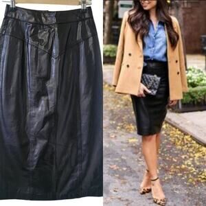 Vintage 1980's Pia Rucci Genuine Leather Midi Pencil Skirt Sexy/Casual Women's 4